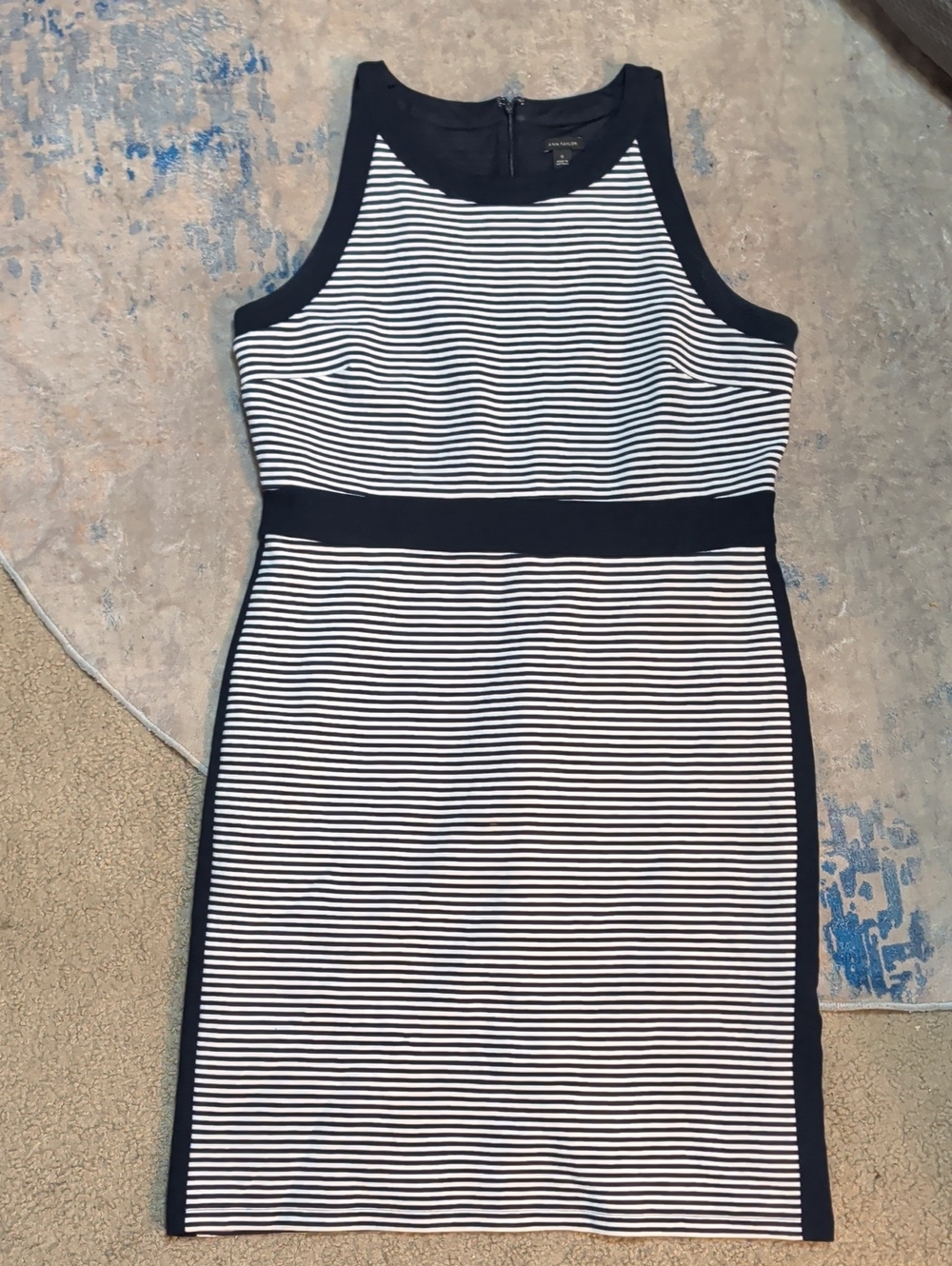 Ann Taylor Navy and White Striped Midi Sheath Dress Women's 12 US